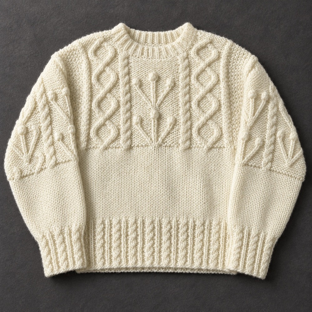 Liz Claiborne Collection Hand Knitted Cream Cable Knit Bobble Sweater Medium